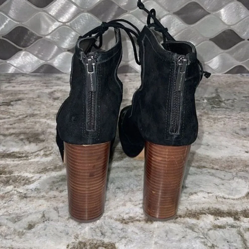 Vince Camuto Women Black Suede Lace-up Hight Block Heels Size 8